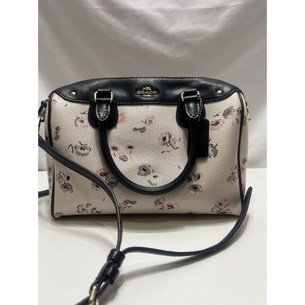 COACH MINI  BENNET  FLORAL SATCHEL/CROSSBODY BAG WILD FLOWER CHALK BLACK AS IS!!